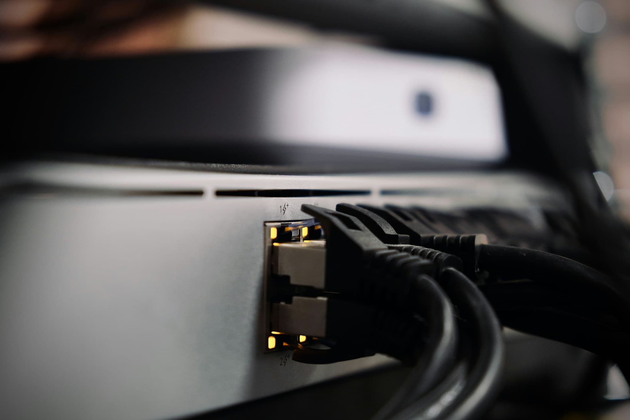 Ethernet cables connected to a network switch